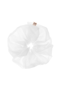 Супер об'ємна резинка для волосся з натурального шовку біла MON MOU Volume Silk Scrunchie