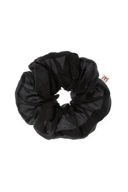 Супер об'ємна резинка для волосся з натурального шовку чорна MON MOU Volume Silk Scrunchie